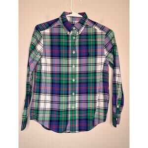 Ralph Lauren Royal Blue Teal Red Plaid Country Club Prep Oxford Shirt Boys M